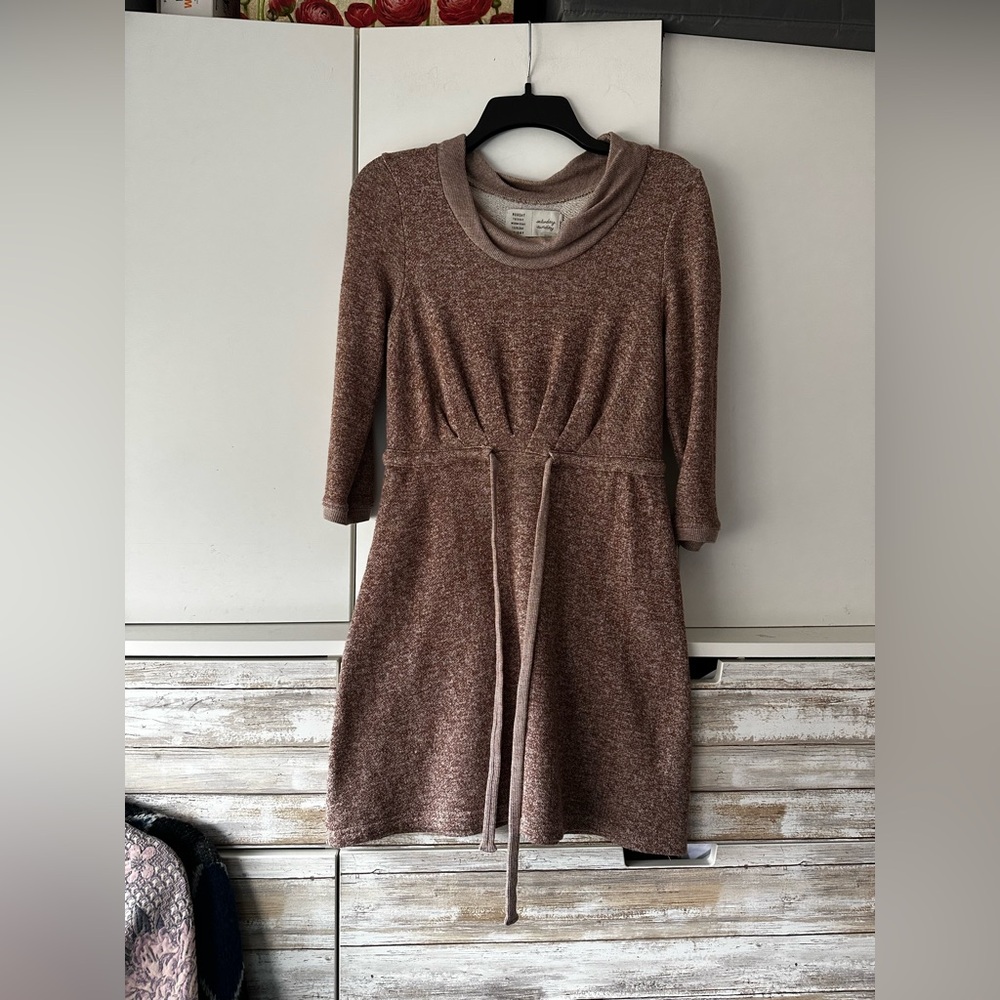 🤎 Saturday Sunday Anthropologie Small Cowl Neck Sweater Dress Tie Waist